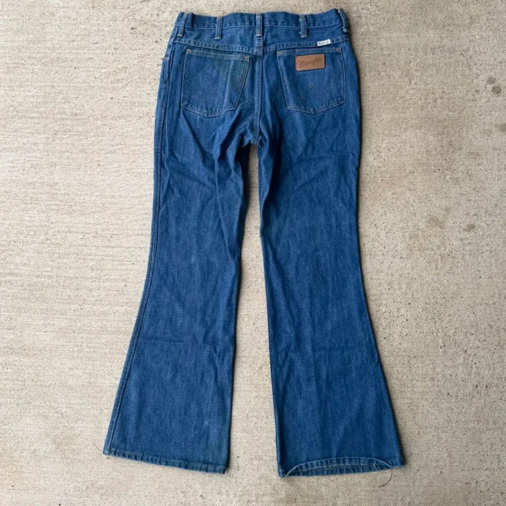 Vtg 70s Wrangler Bell Bottom Jeans High Waisted Flare Talon 42 Medium Wash Denim